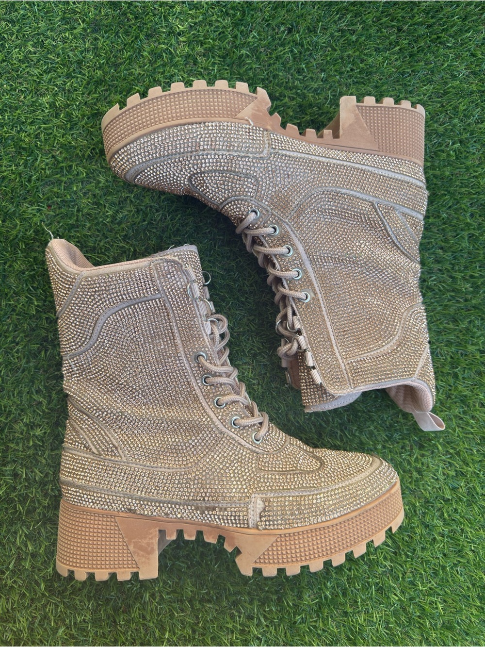 Cape Robbin Kingston Rhinestone Combat Boots Rose Gold